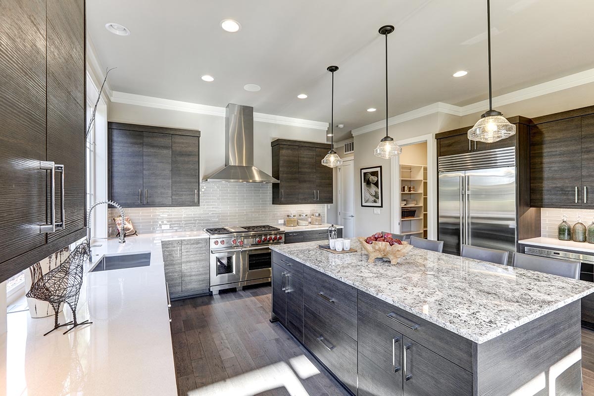 Grey kitchen with quartz countertops